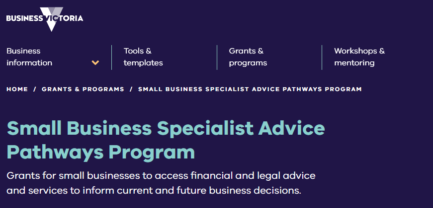 Vic Small Business Specialist Advice Pathways Program