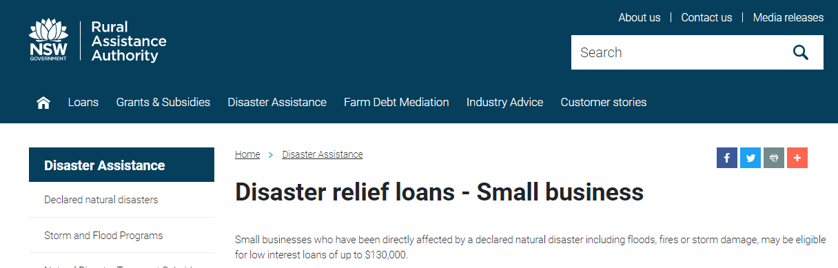 NSW Small business Disaster relief loans